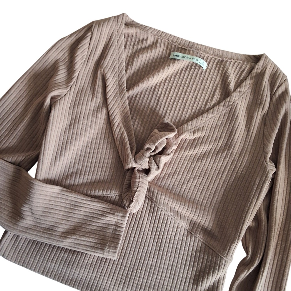 Abercrombie & Fitch‎ S Cropped Long Sleeve Ribbed Knot Front Top Dark Academia